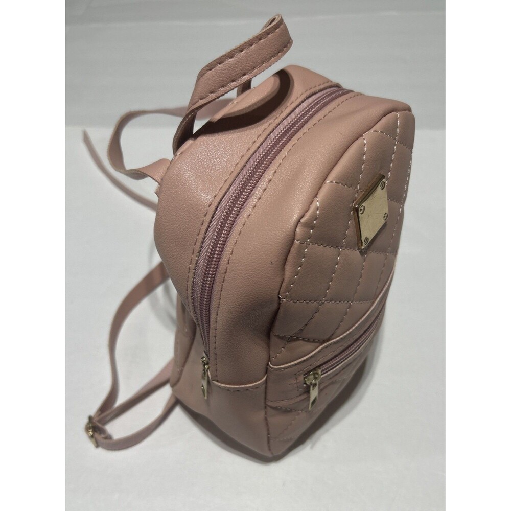 Quilted Dusty Pink Faux Leather Mini Backpack Shoulder Bag Gold Accent